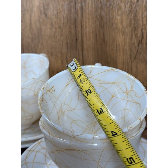 Vintage Hazel Atlas Milk Glass Butterscotch Spaghetti String Drizzle 6 Tea Cups - Picture 6 of 8